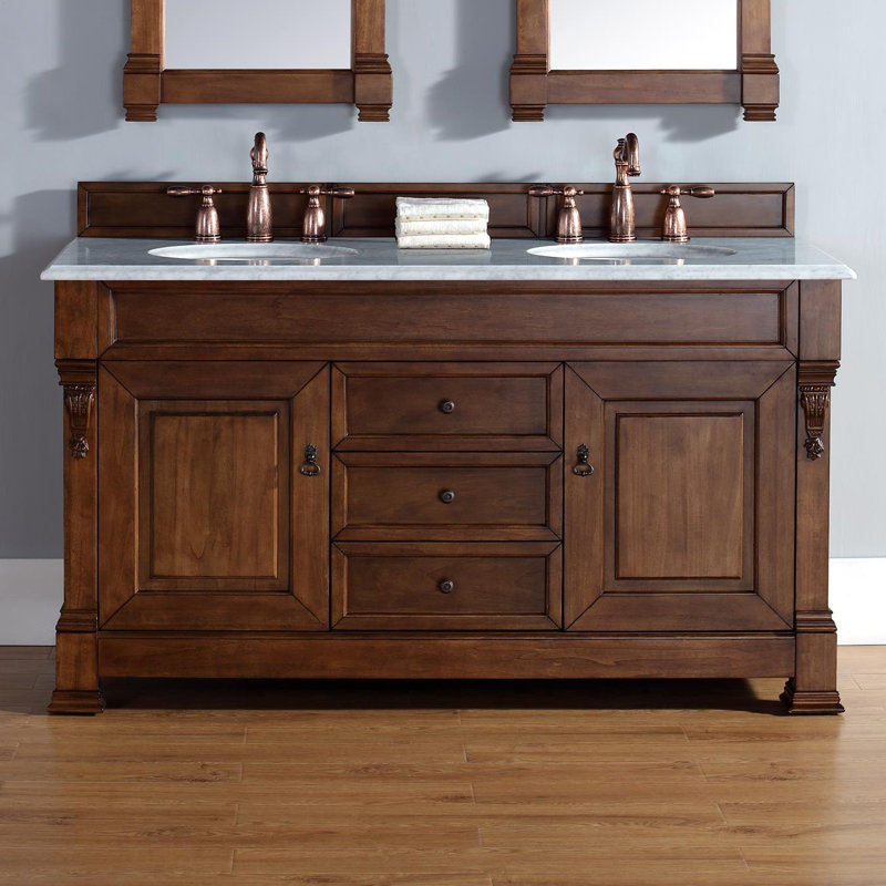 Darby Home Co Bedrock 60" Double Country Oak Bathroom Vanity Set with